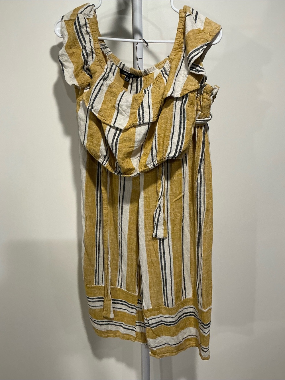 New Look Mustard, White and Black Striped Ruffle Crop Top and Pants
